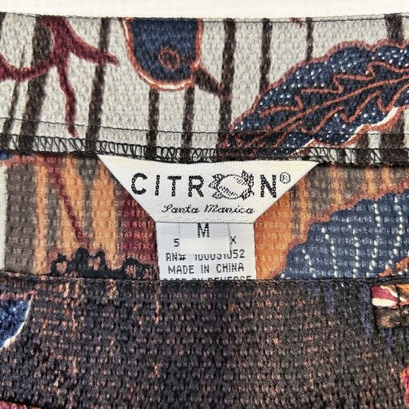 Citron Santa Monica Silk Tunic Blouse Asian Inspired Print Medium Orange Brown - Picture 5 of 9